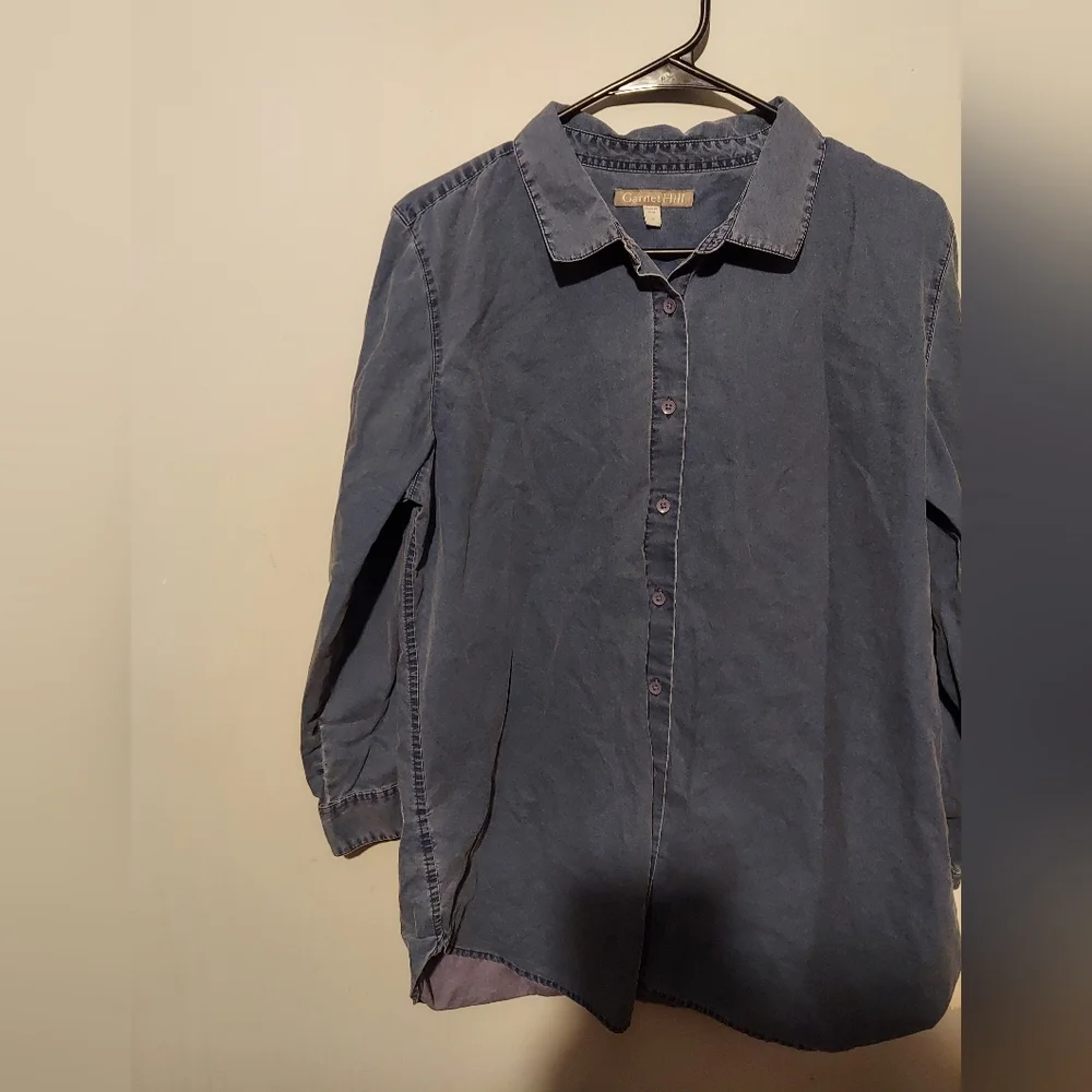 Garnet Hill Denim Button Top Shirt 14 100% Organic Pima Cotton Cowgirl Western